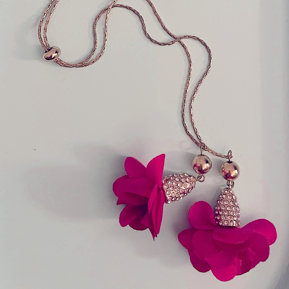 INC International Concepts Fabric Flower 37” Lariat Necklace